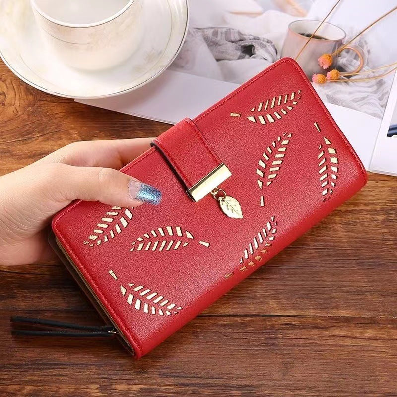 Women's Wallet Long Fashion Clutch Hollow Leaf Zipper Buckle Wallet Women's Bag