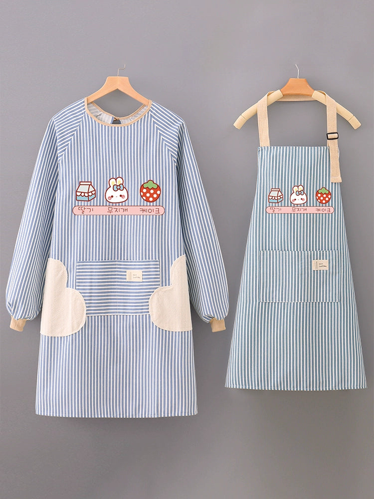 Household Summer Thin Internet Celebrity Cotton and Linen Long Sleeve Apron