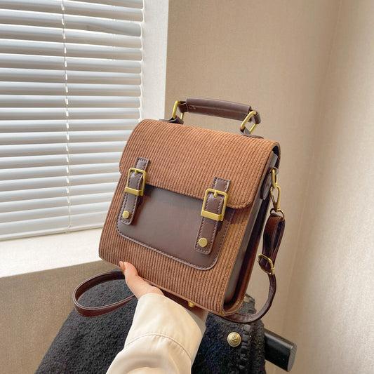 Corduroy bag for women autumn and winter new style fashion small backpack high-end ladies handbag small square bag