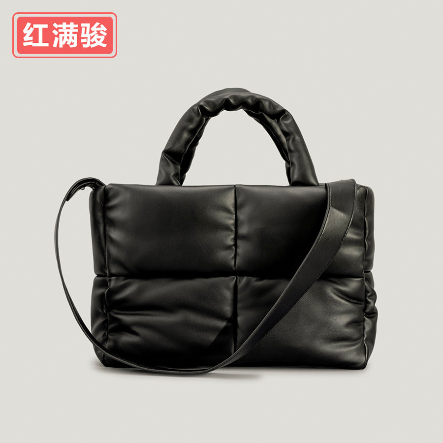 Four-square down handbag padded padded women's bag simple small square soft autumn and winter one-shoulder tote bag