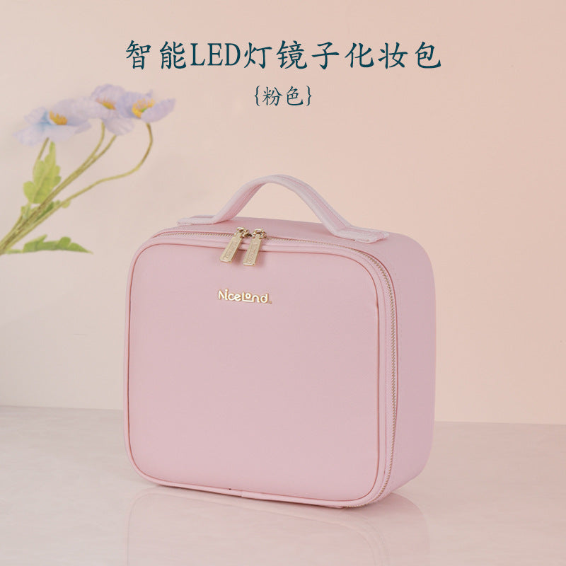 With Mirror Mirror Makeup Case With Light Cosmetic Bag and Makeup Artist Bag Large Capacity Cosmetic Storage Bag Portable