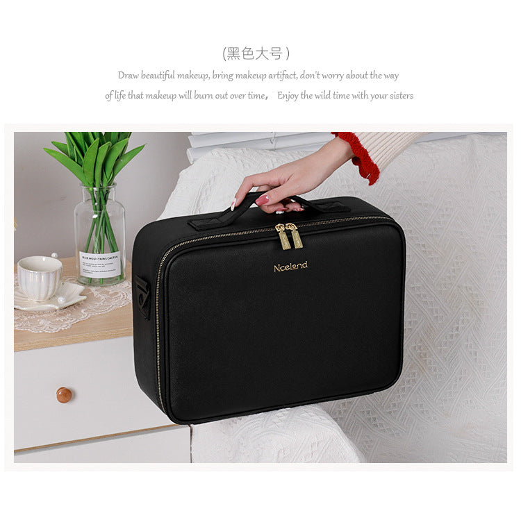 Cosmetic storage box desktop with light makeup box with mirror makeup bag portable portable with makeup artist storage bag