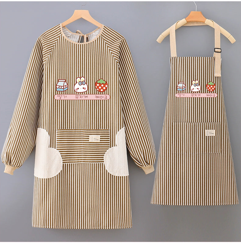 Household Summer Thin Internet Celebrity Cotton and Linen Long Sleeve Apron