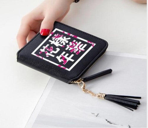 Logo printed tassel wallet female zipper clutch bag