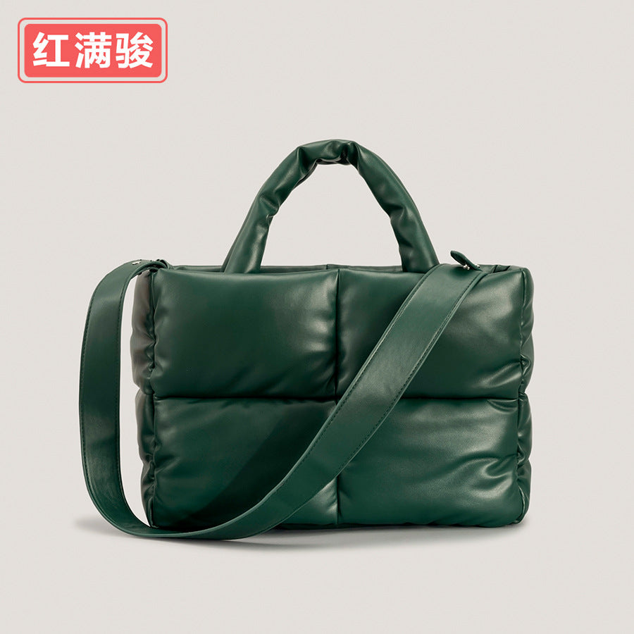 Four-square down handbag padded padded women's bag simple small square soft autumn and winter one-shoulder tote bag