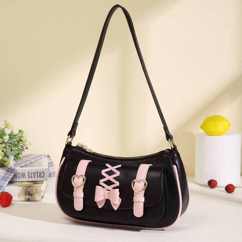 New portable armpit bag baguette bag women's bag lolita bow sweet and cute lo bag small bag