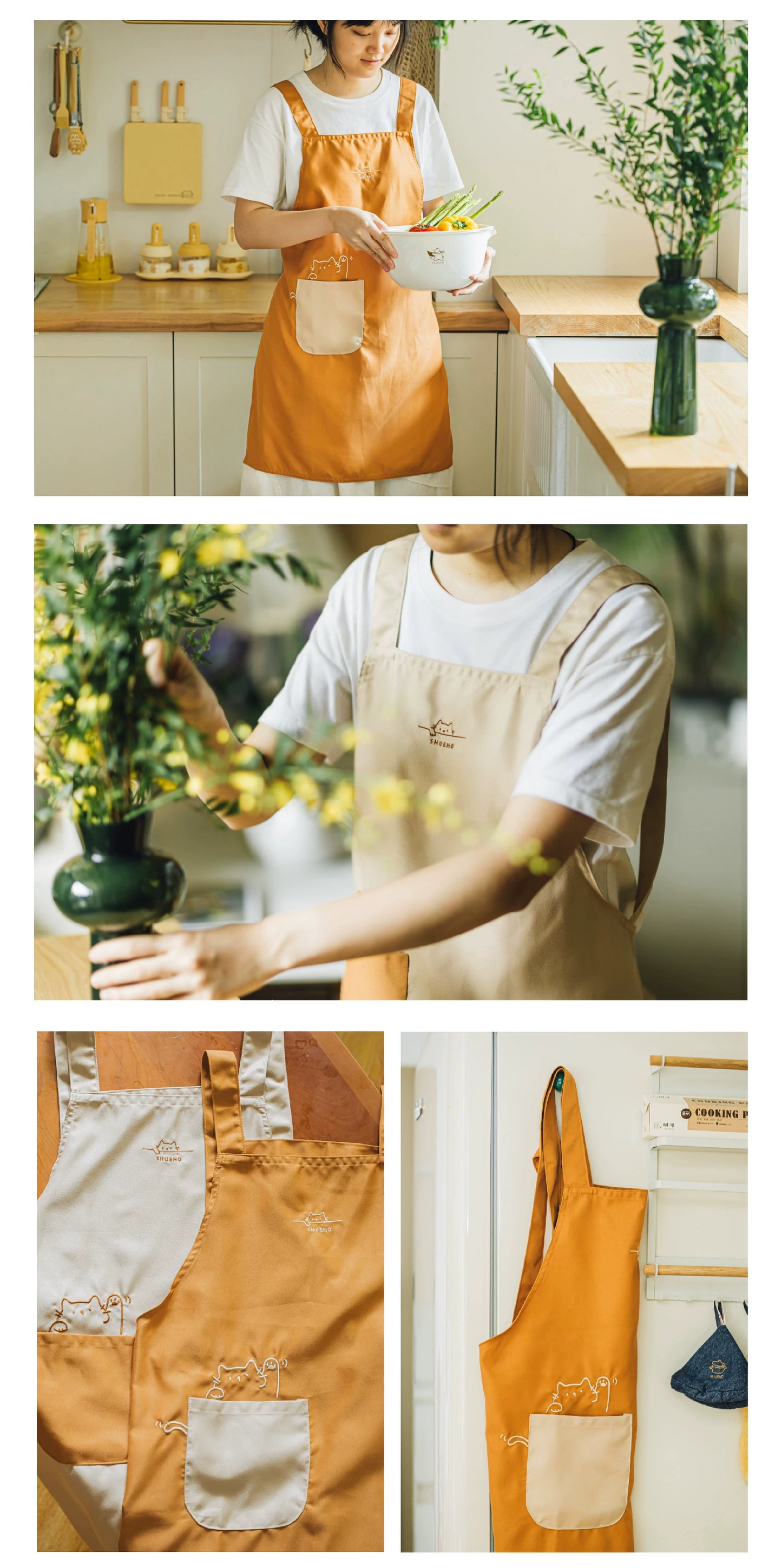 Shuke Fat Orange Household Apron Cooking Waterproof Oil-Proof Fancy Young Stall Thin Kitchen Special Cute