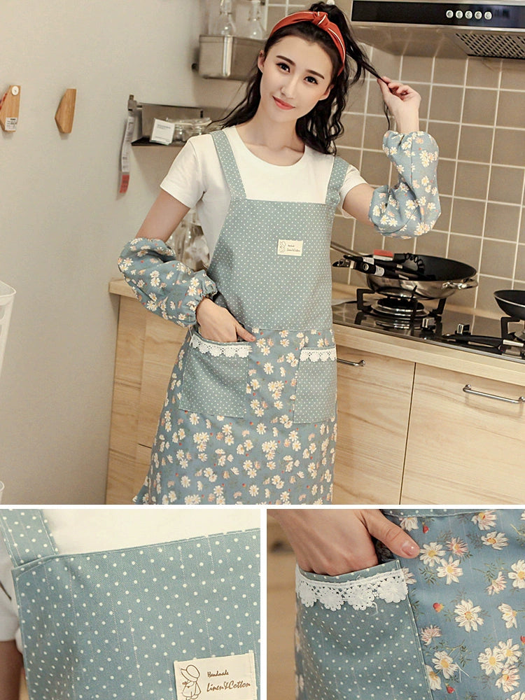 Internet Celebrity Household Pure Cotton Western Style Thin Apron with Straps