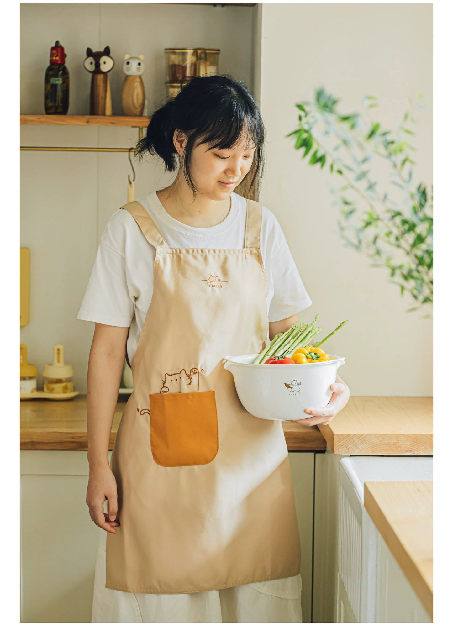 Shuke Fat Orange Household Apron Cooking Waterproof Oil-Proof Fancy Young Stall Thin Kitchen Special Cute