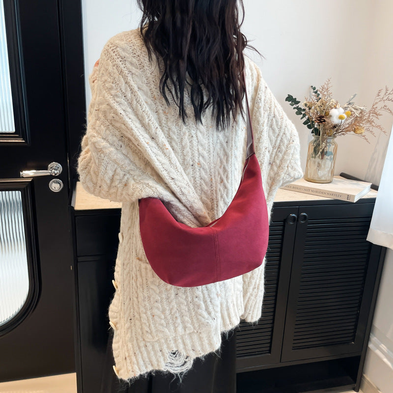 Cross-border high-end suede underarm bag for women autumn and winter new casual dumpling bag shoulder messenger bag trendy