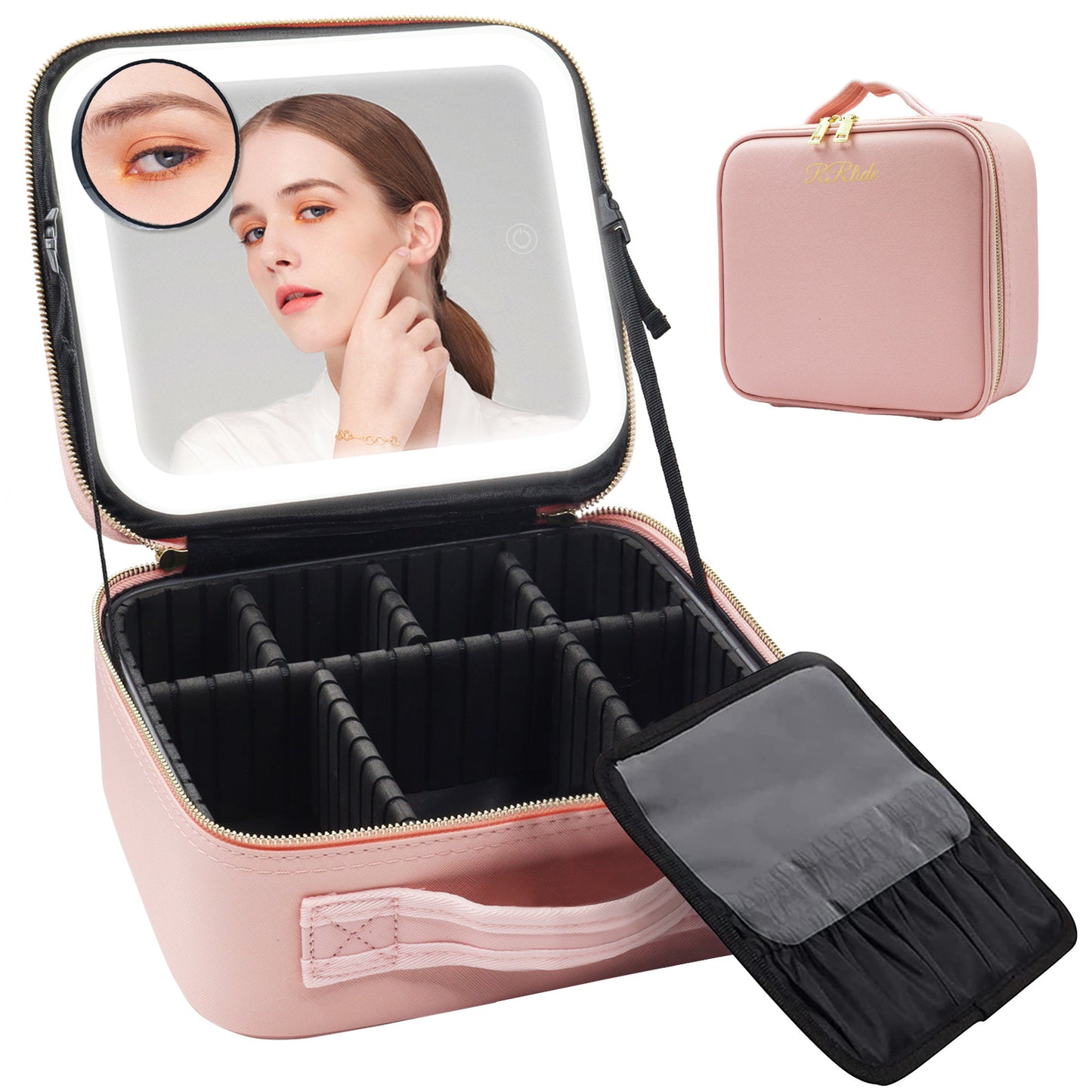 Cross-border spot LED light with light mirror cosmetic bag large capacity portable travel cosmetic bag with light cosmetic case