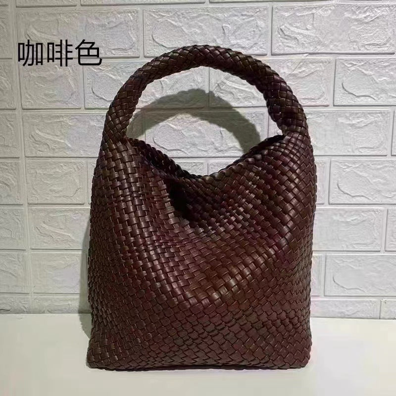 New high-end hand-woven bag large-capacity shoulder tote bag underarm bag bucket bag mother-and-child bag trend