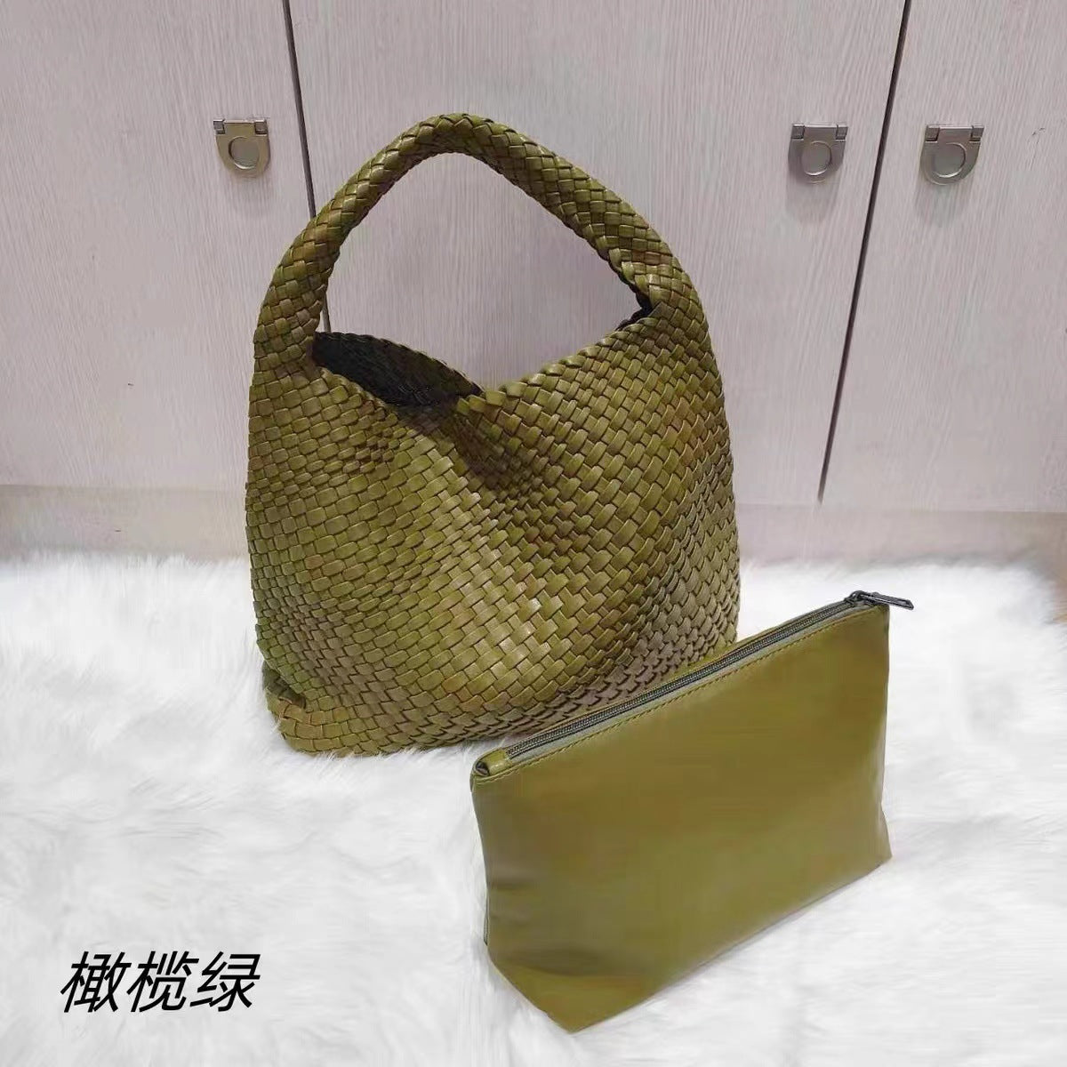 New high-end hand-woven bag large-capacity shoulder tote bag underarm bag bucket bag mother-and-child bag trend