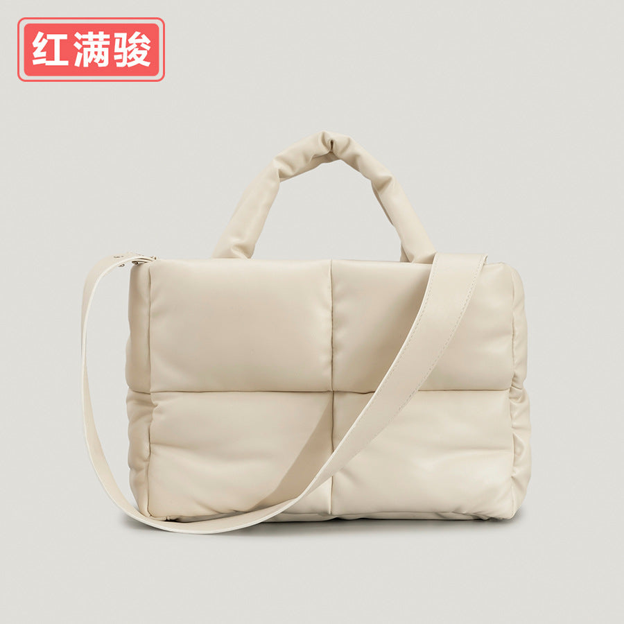 Four-square down handbag padded padded women's bag simple small square soft autumn and winter one-shoulder tote bag