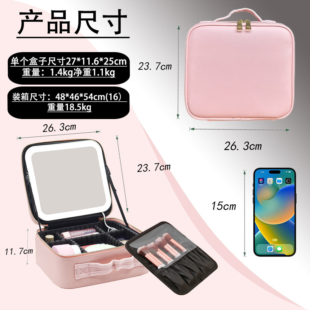 Cross-border spot LED light with light mirror cosmetic bag large capacity portable travel cosmetic bag with light cosmetic case