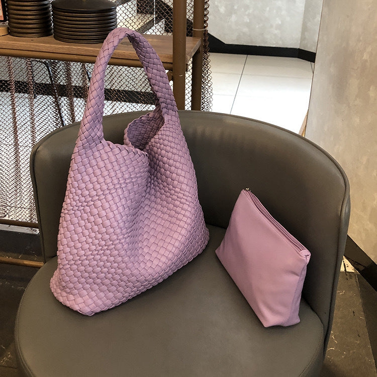 New high-end hand-woven bag large-capacity shoulder tote bag underarm bag bucket bag mother-and-child bag trend