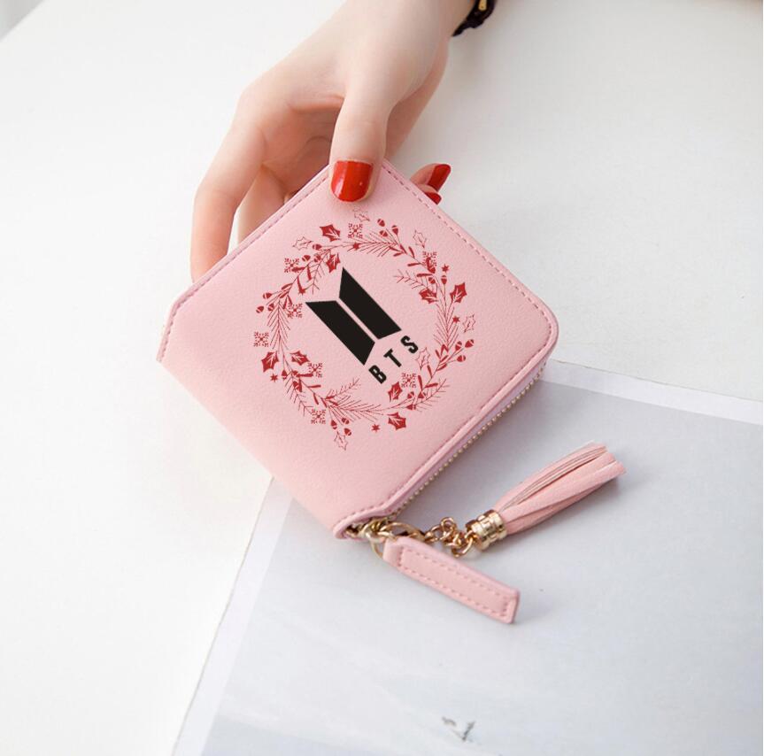 Logo printed tassel wallet female zipper clutch bag