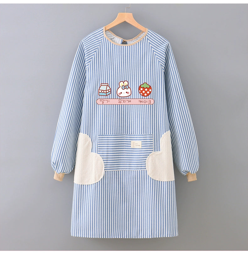 Household Summer Thin Internet Celebrity Cotton and Linen Long Sleeve Apron