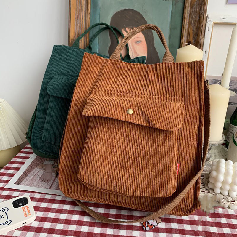 New Corduroy Shoulder Bag Foreign Trade Retro Female Student Canvas Diagonal Bag Literary Versatile Handbag