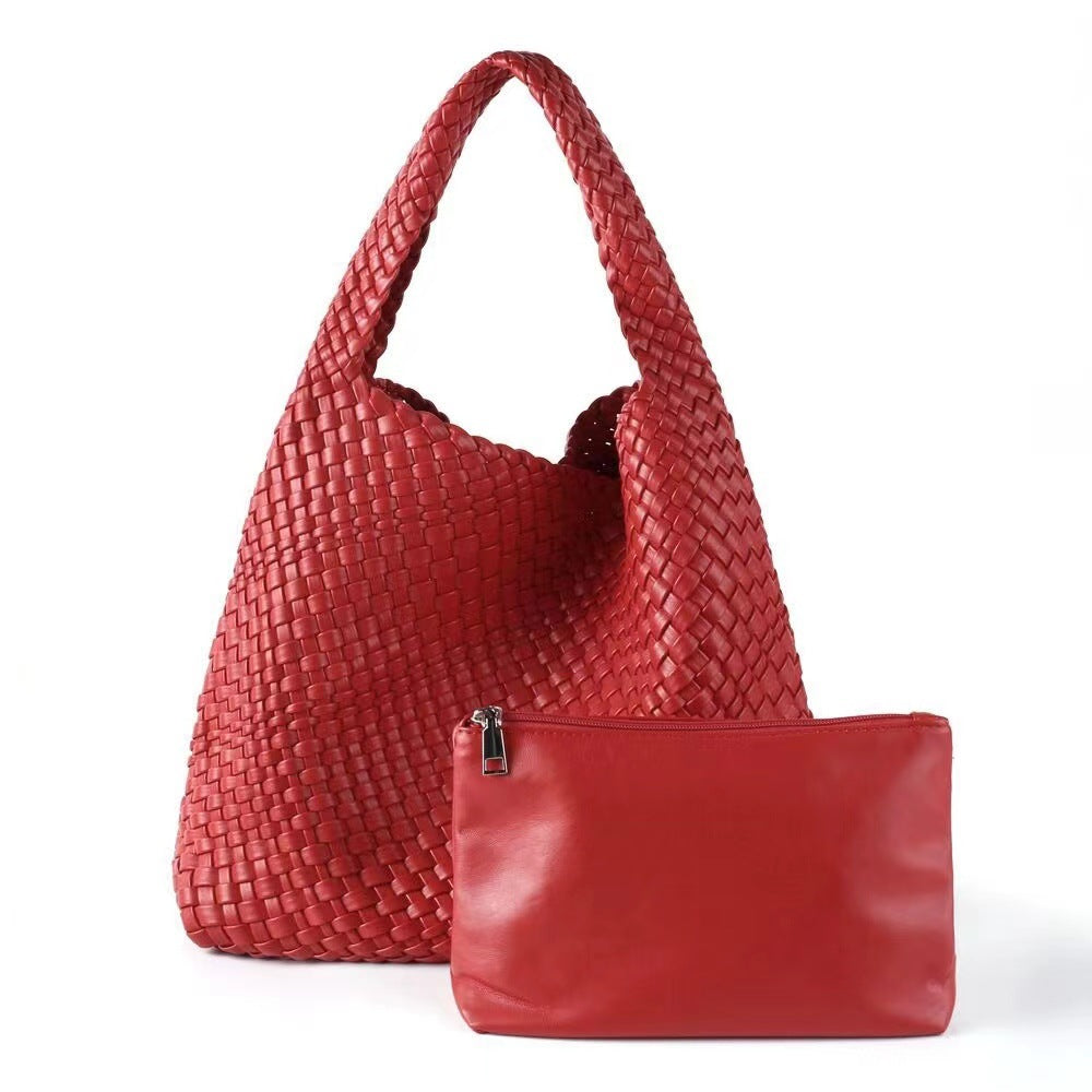 New high-end hand-woven bag large-capacity shoulder tote bag underarm bag bucket bag mother-and-child bag trend