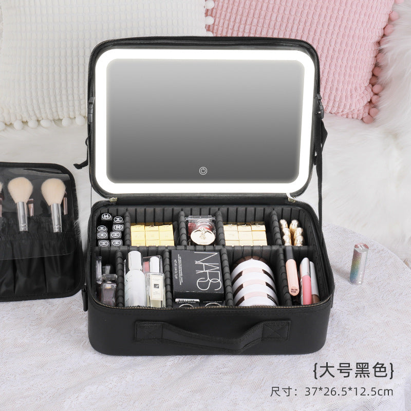 Large-capacity cosmetic bag with mirror, light and makeup skin care products cosmetic storage bag portable travel storage bag