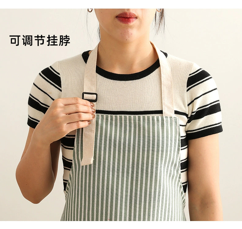 VV Xiaowangjia Inventory Pure Cotton Apron Female Household Kitchen Special Work Clothes Cotton Linen Cooking Apron Thin Breathable