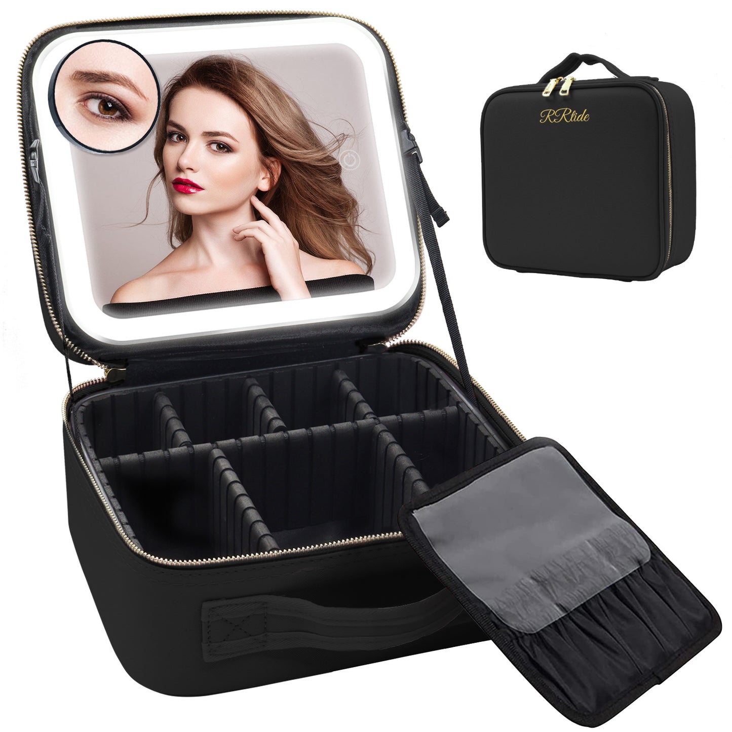 Cross-border spot LED light with light mirror cosmetic bag large capacity portable travel cosmetic bag with light cosmetic case