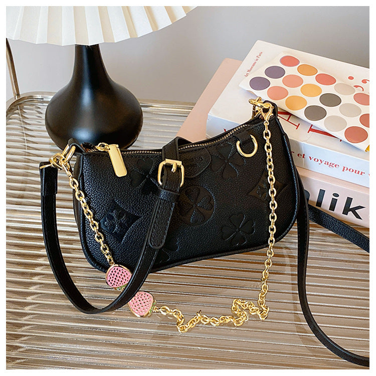 High-grade underarm bag summer new niche women's bag retro print chain shoulder handbag messenger bag