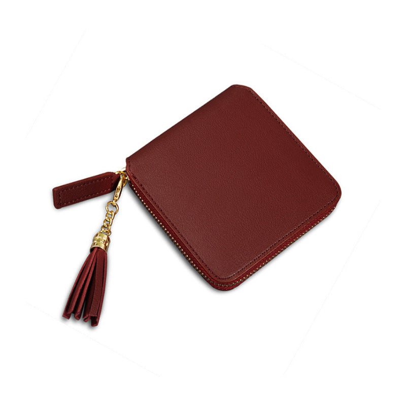 Logo printed tassel wallet female zipper clutch bag