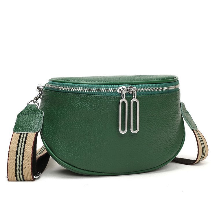 Genuine leather fashion saddle bag women's bag cross-border new crossbody bag double zipper first layer cowhide small bag shoulder bag