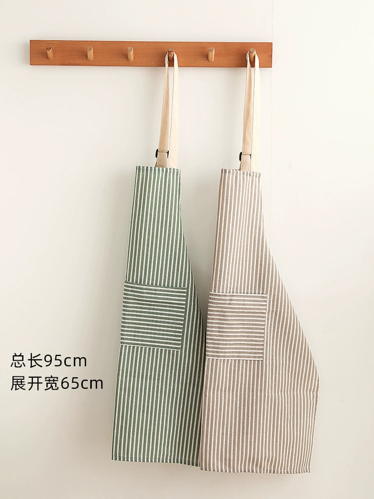 VV Xiaowangjia Inventory Pure Cotton Apron Female Household Kitchen Special Work Clothes Cotton Linen Cooking Apron Thin Breathable