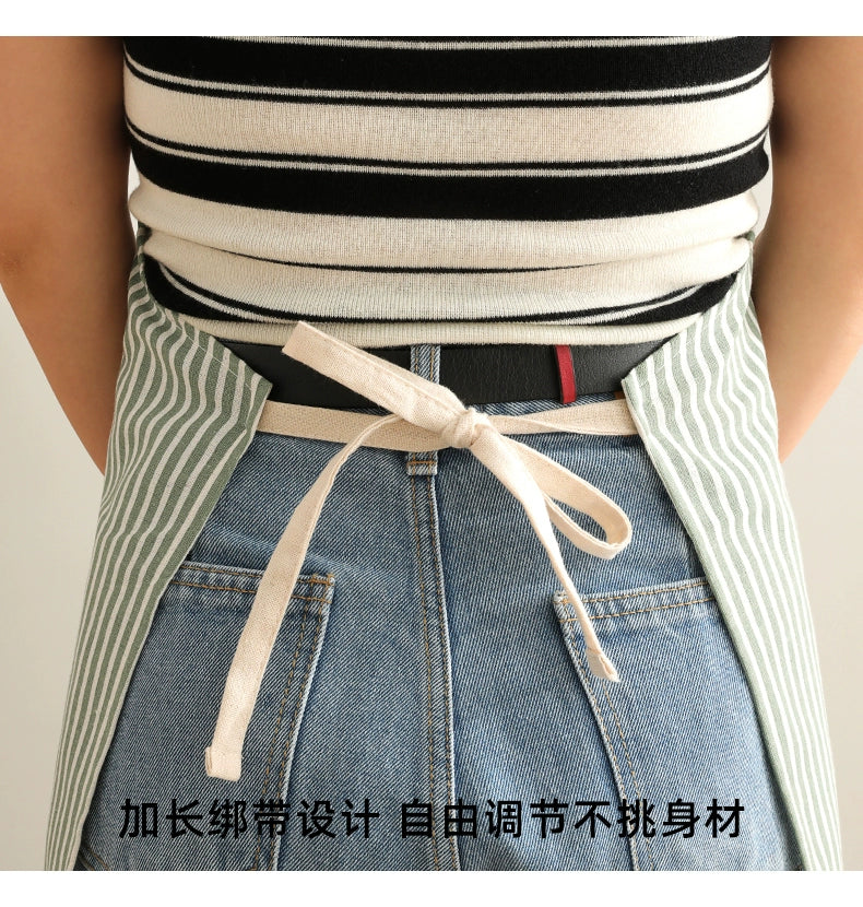 VV Xiaowangjia Inventory Pure Cotton Apron Female Household Kitchen Special Work Clothes Cotton Linen Cooking Apron Thin Breathable