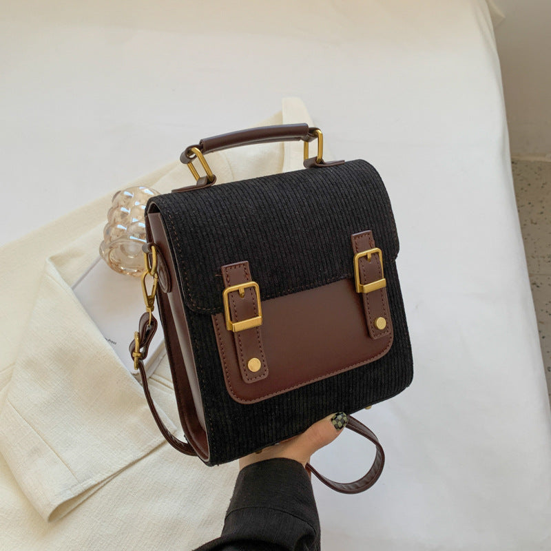 Corduroy bag for women autumn and winter new style fashion small backpack high-end ladies handbag small square bag