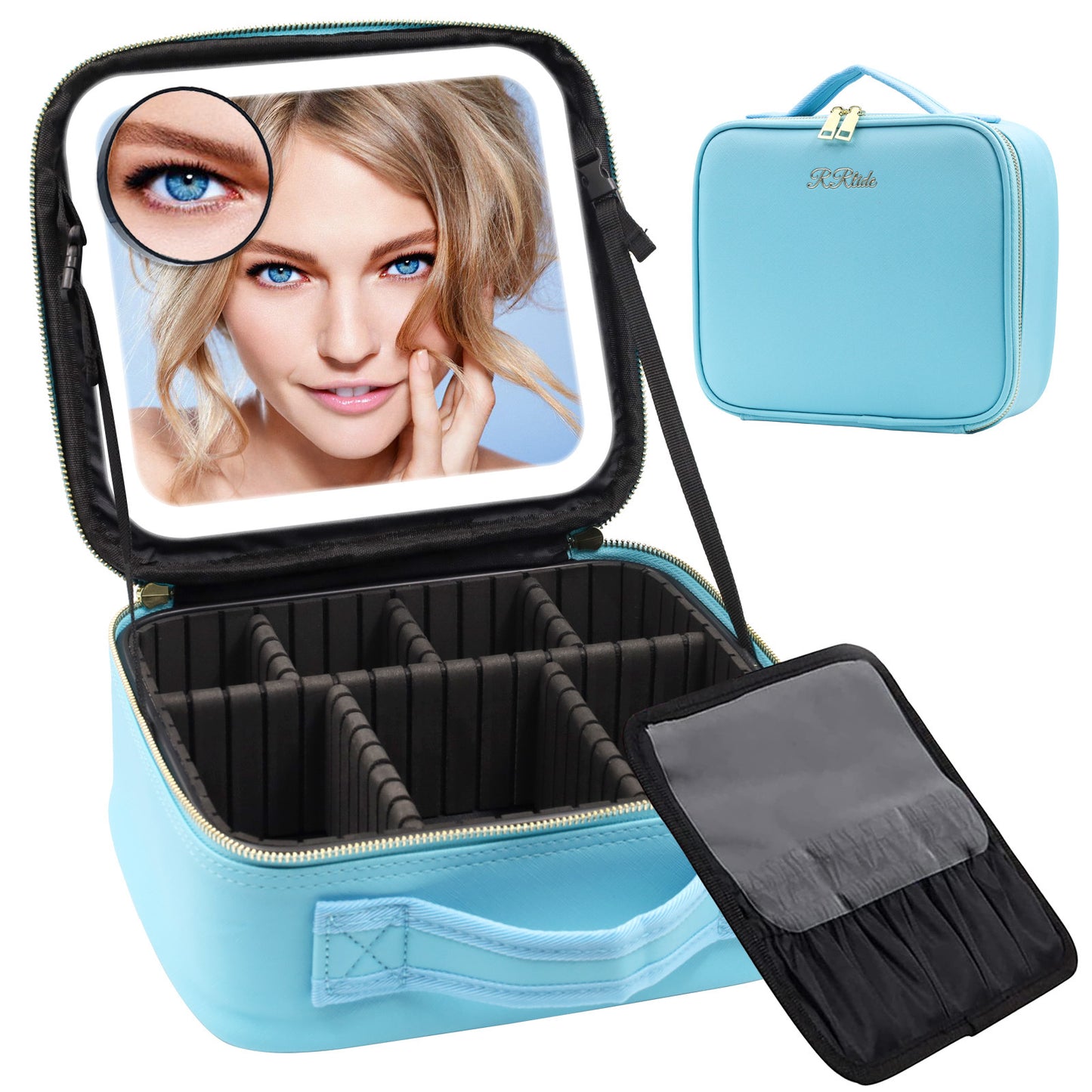 Cross-border spot LED light with light mirror cosmetic bag large capacity portable travel cosmetic bag with light cosmetic case