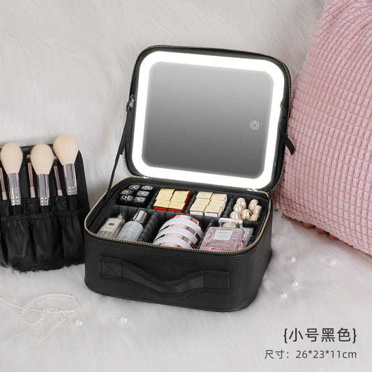 Large-capacity cosmetic bag with mirror, light and makeup skin care products cosmetic storage bag portable travel storage bag