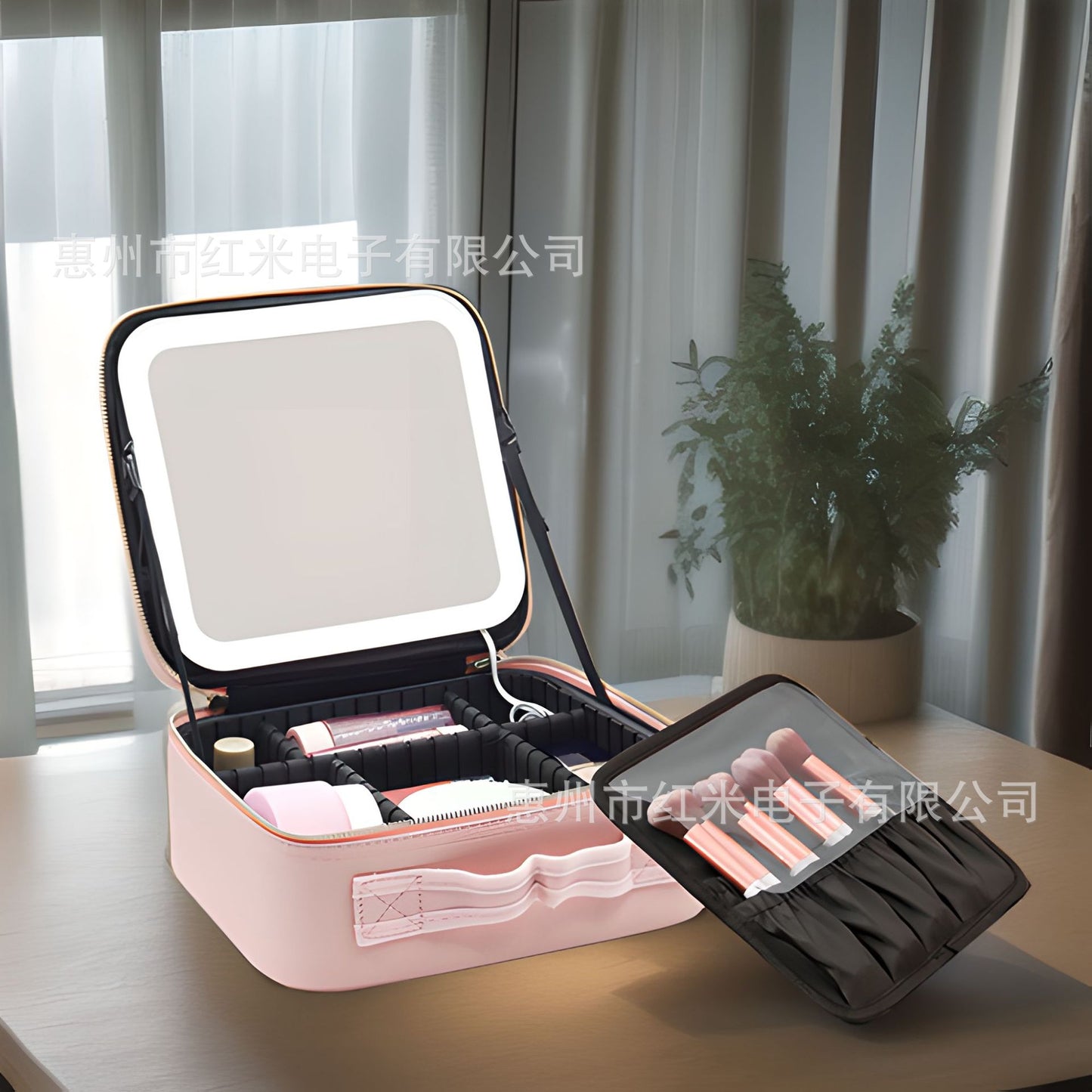 Cross-border spot LED light with light mirror cosmetic bag large capacity portable travel cosmetic bag with light cosmetic case