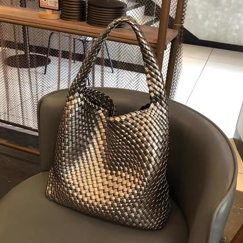 New high-end hand-woven bag large-capacity shoulder tote bag underarm bag bucket bag mother-and-child bag trend