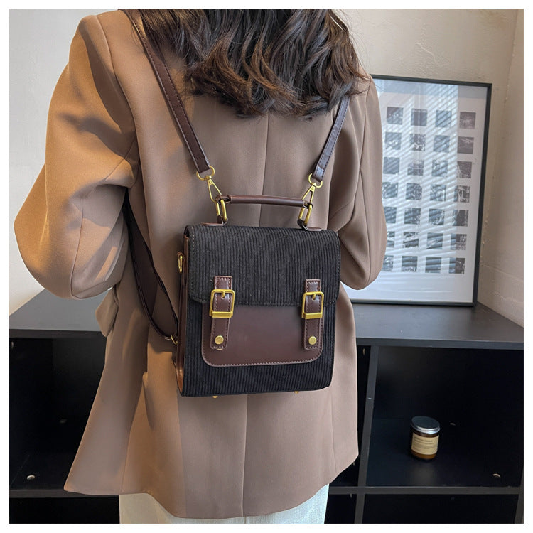 Corduroy bag for women autumn and winter new style fashion small backpack high-end ladies handbag small square bag