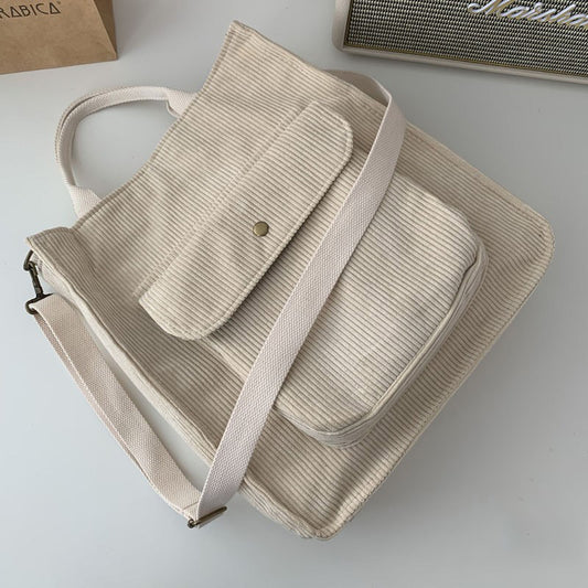 New Corduroy Shoulder Bag Foreign Trade Retro Female Student Canvas Diagonal Bag Literary Versatile Handbag