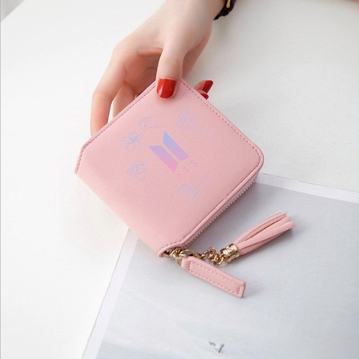 Logo printed tassel wallet female zipper clutch bag