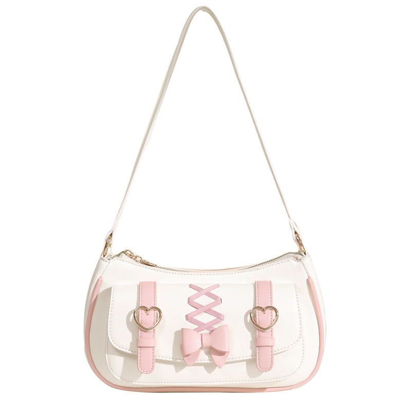 New portable armpit bag baguette bag women's bag lolita bow sweet and cute lo bag small bag