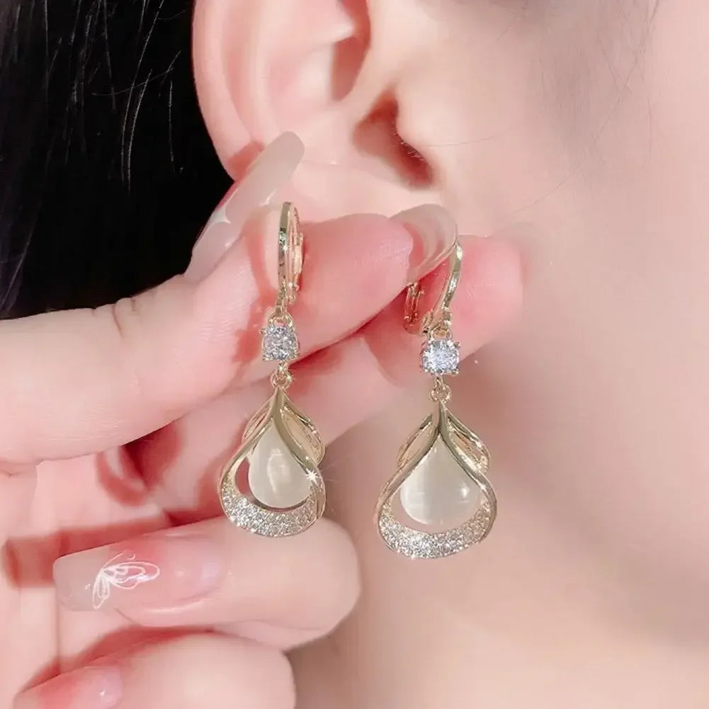 Luxury High-end Cat Eye Stone Geometric Earrings 2024 New Water Drop Earrings for Women Dangle Earring Aretes De Mujer Gothic