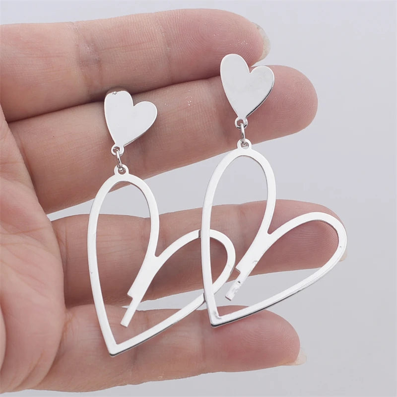 2024 New Trendy Heart Pendants Women's Hanging Earrings Double-layers Love Heart Dangle Earrings Lovely Bohemian Ear Jewelry