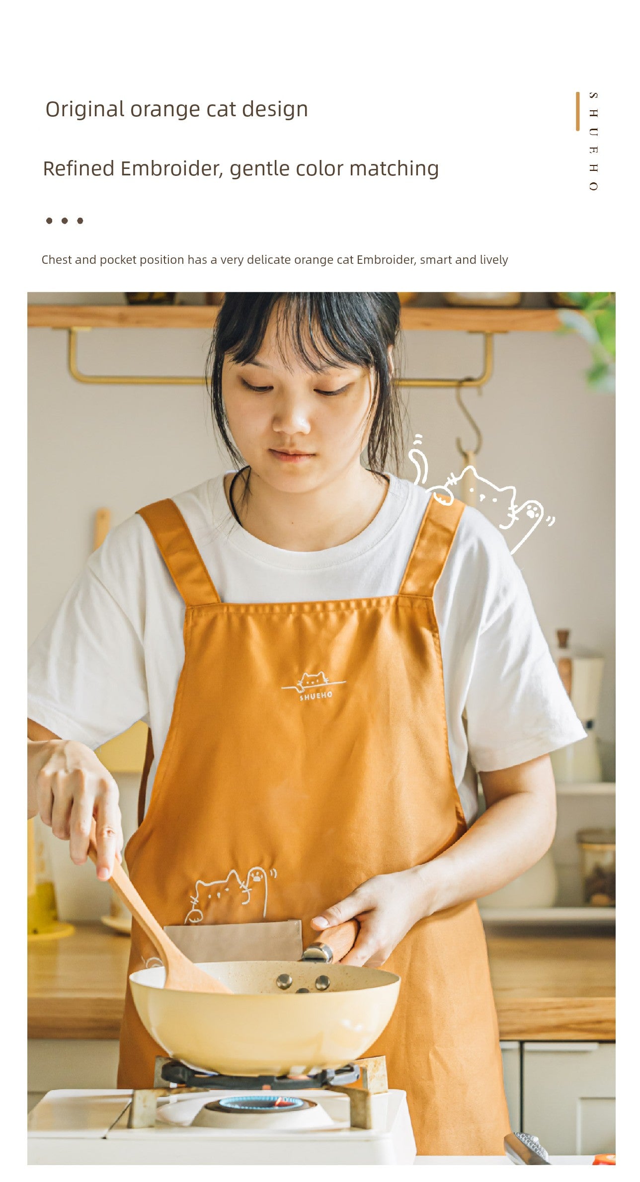 Shuke Fat Orange Household Apron Cooking Waterproof Oil-Proof Fancy Young Stall Thin Kitchen Special Cute