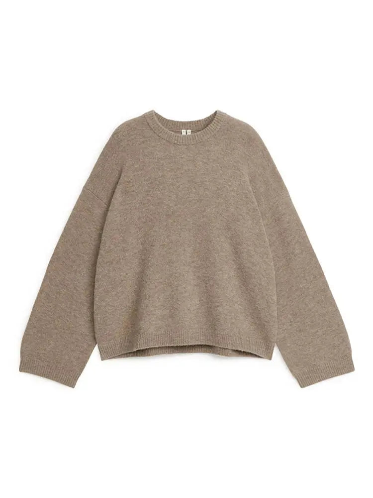 Casual Brown O-Neck knitted Cashmere Pullover Women Fashion Full Sleeve Loose Commute Jumper 2024 Autumn Lady Street Outerwears