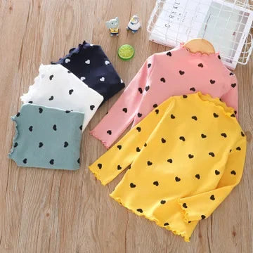 2-6 Years Cotton Girls T-Shirt  Long-sleeve Baby Kids Turtleneck Bottoming Shirt for Children Clothes New Spring Girl Tops KF060