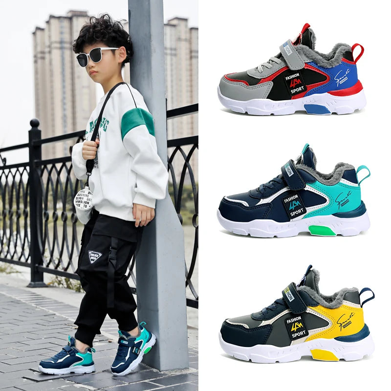 Outdoor Kid Running Shoes Sport Children's Boy Winter Plus Warm Sneakers Waterproof Leather Girl Casual Trekking Shoes