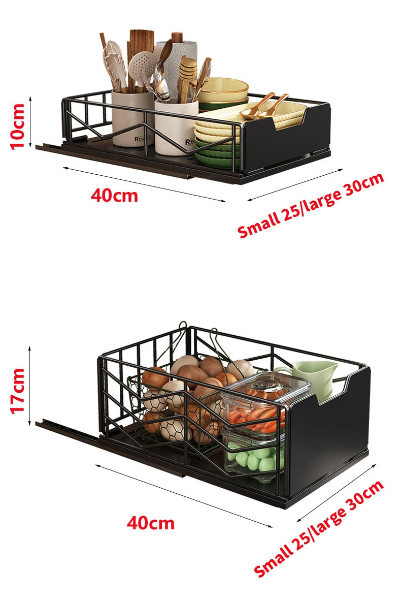 Pull-out Sink Storage Rack Bowl Dish Storage Basket Kichen Organizer Slide Drawer Storage Tray Seasoning Cabinets Organizer