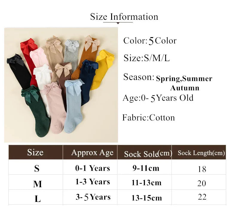 New Brand Baby Toddlers Socks Autumn Winter Children Girls Knee High Long Sock Cotton Big Bow Spanish Style Kids Floor Socks