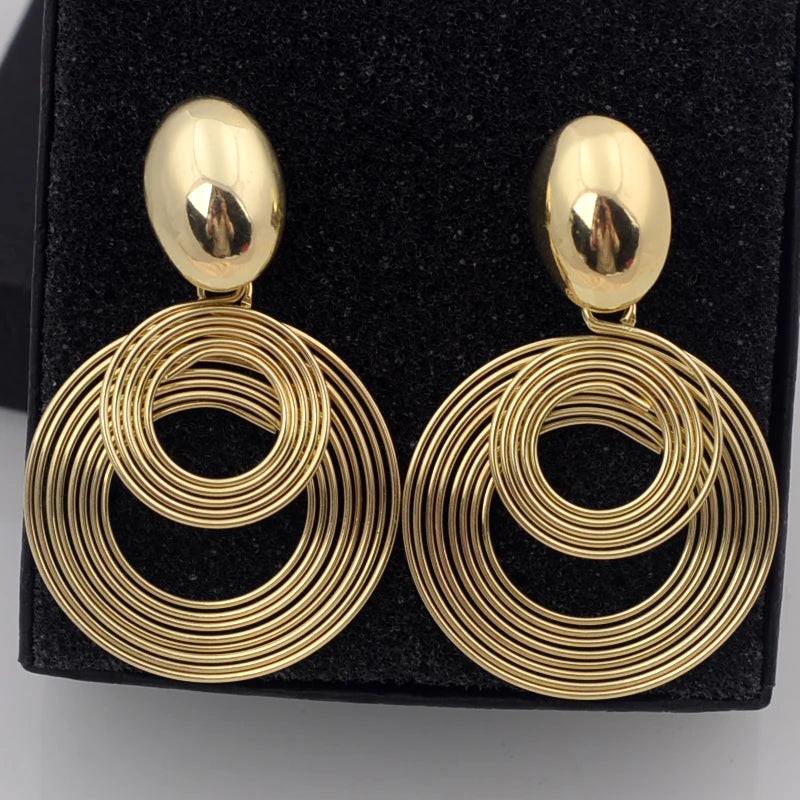 Trendy Big Round Statement Earrings for Women Golden Silver Color Metal Geometry Dangle Drop Earrings European Simple Jewelry